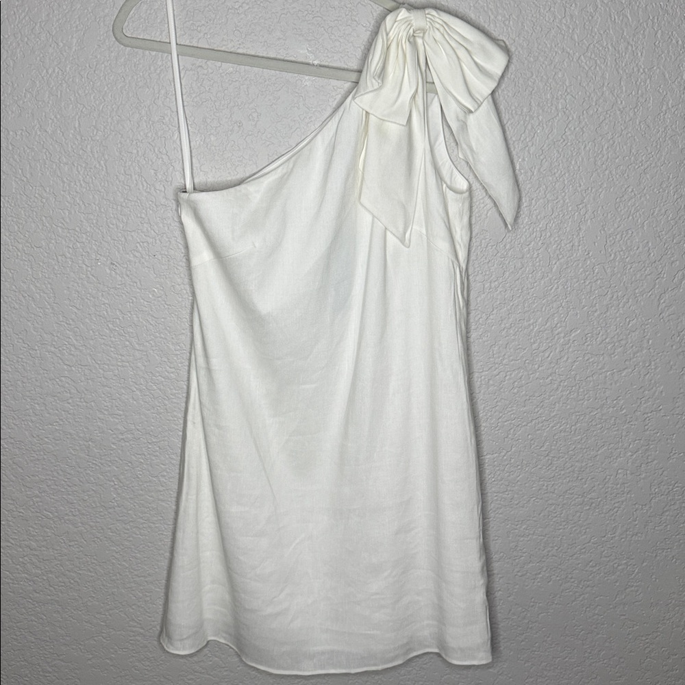 NWT Antonio Melani Charlie Linen Shift Mini Dress XS White One Shoulder - Picture 2 of 7